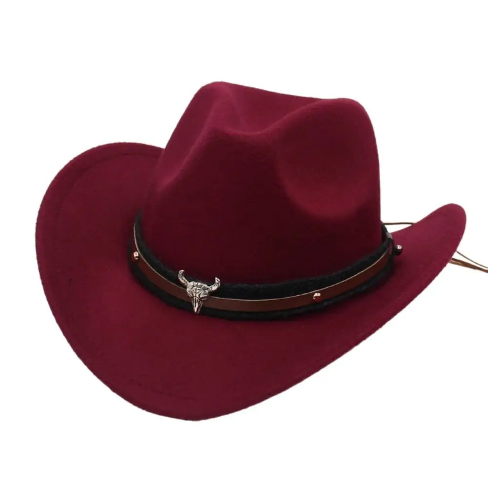 Western Cowboy Hat – Men’s Jazz Knight Felt Hat with Skull-Shaped Decoration, Ethnic Grassland Sombrero Style