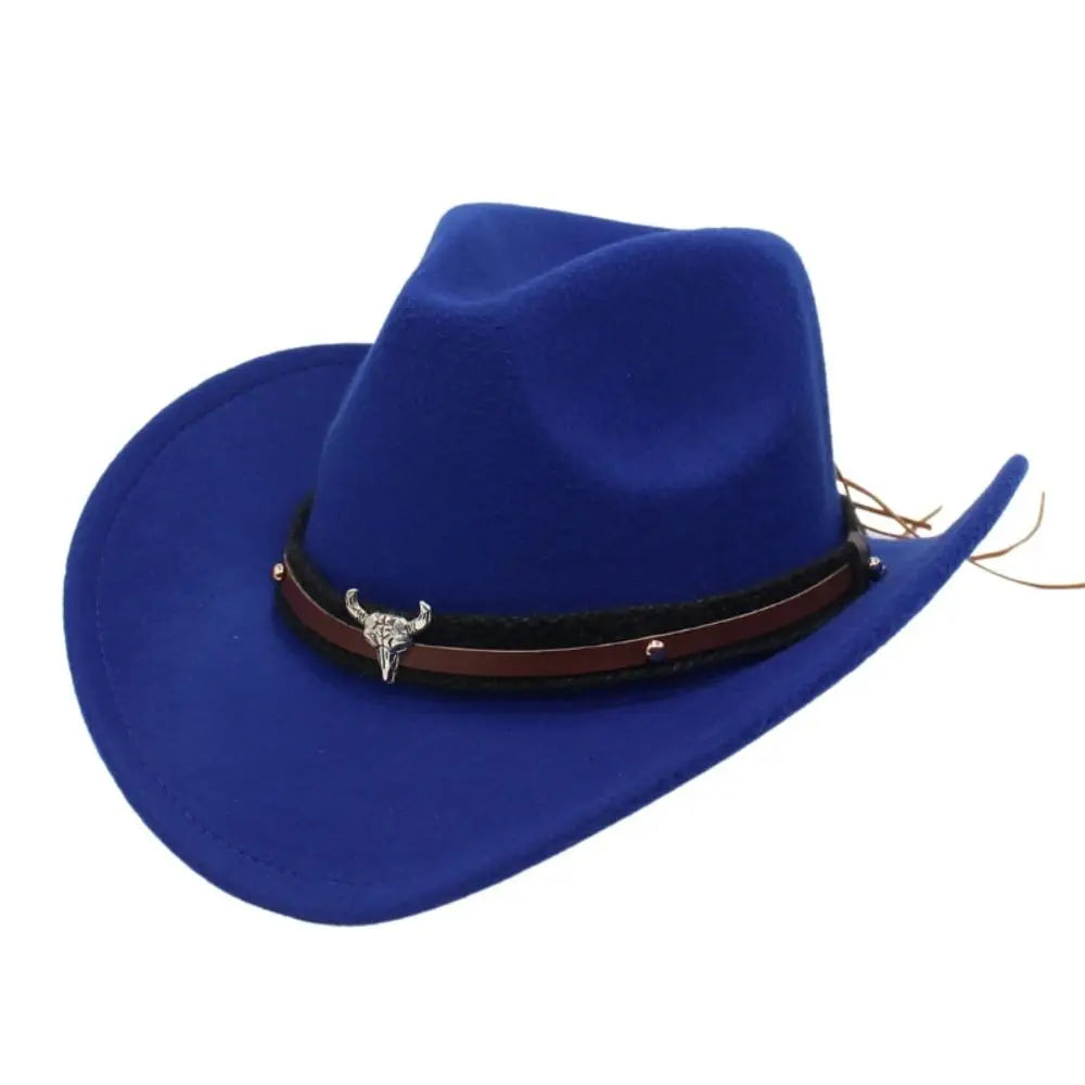 Western Cowboy Hat – Men’s Jazz Knight Felt Hat with Skull-Shaped Decoration, Ethnic Grassland Sombrero Style