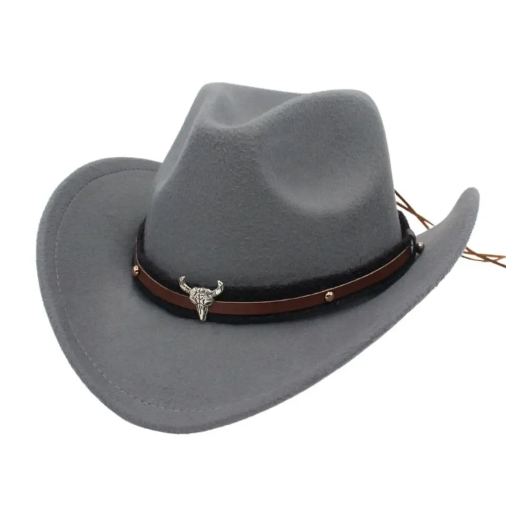 Western Cowboy Hat – Men’s Jazz Knight Felt Hat with Skull-Shaped Decoration, Ethnic Grassland Sombrero Style